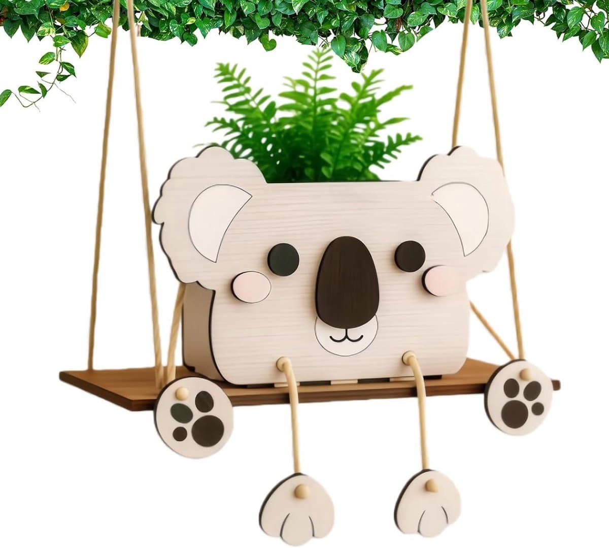 Houten plantenbak - Dierendecoratie bloempot - Decoratie huis - Schattig schommelontwerp - 11 x 11 x 11 cm - Meerkleurig