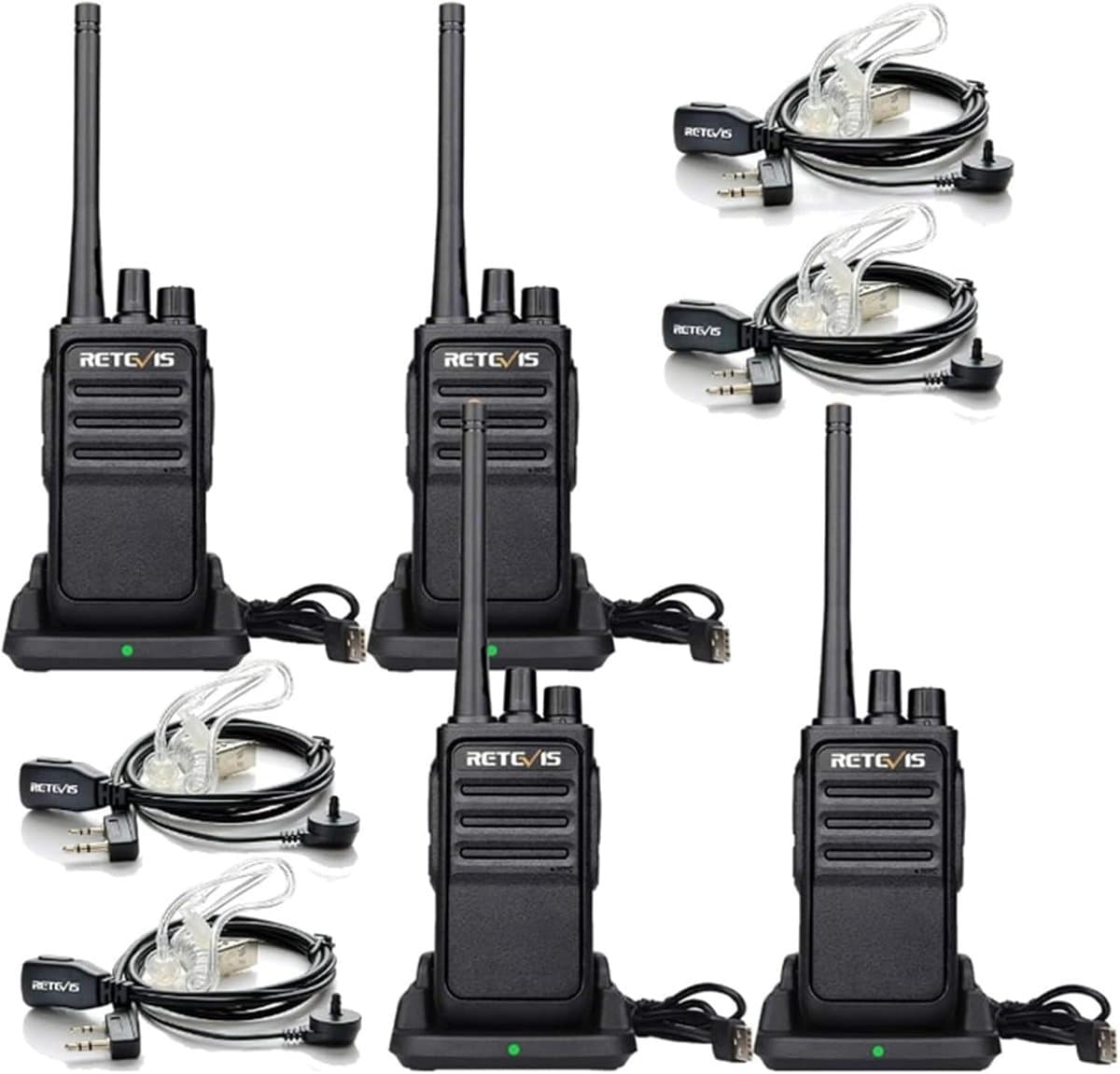 Walkie Talkie PMR446 Retevis-met Headset-Portofoon Lange Reikwijdte-16 Kanalen-VOX-1200mAh-CTCSS/DCS-2 Way Radio Oplaadbaar-USB-Laadschaal-2 Paar-School -restaurant -beveiliging-RT617