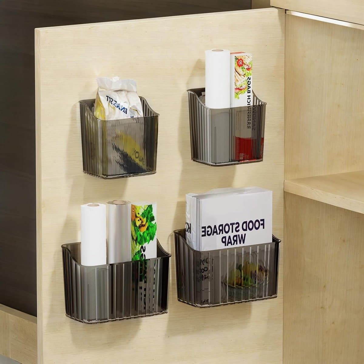4 Stuks Keuken Kastdeur Opbergdozen Zelfklevend Zonder Sporen - Organisator voor Keuken, Badkamer en Koelkast, Ruimtebesparend en Modern Design