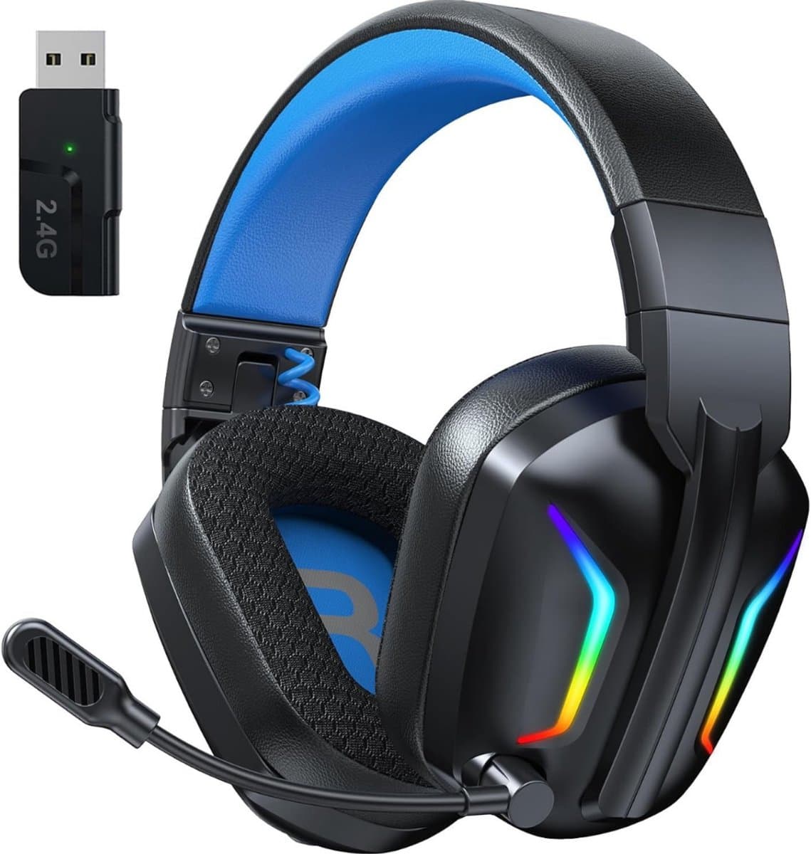 MIRA® Game headset draadloos - Headset - Game headset - Gaming headsets - Zwart/Blauw - ‎18cm x 9cm x 19cm