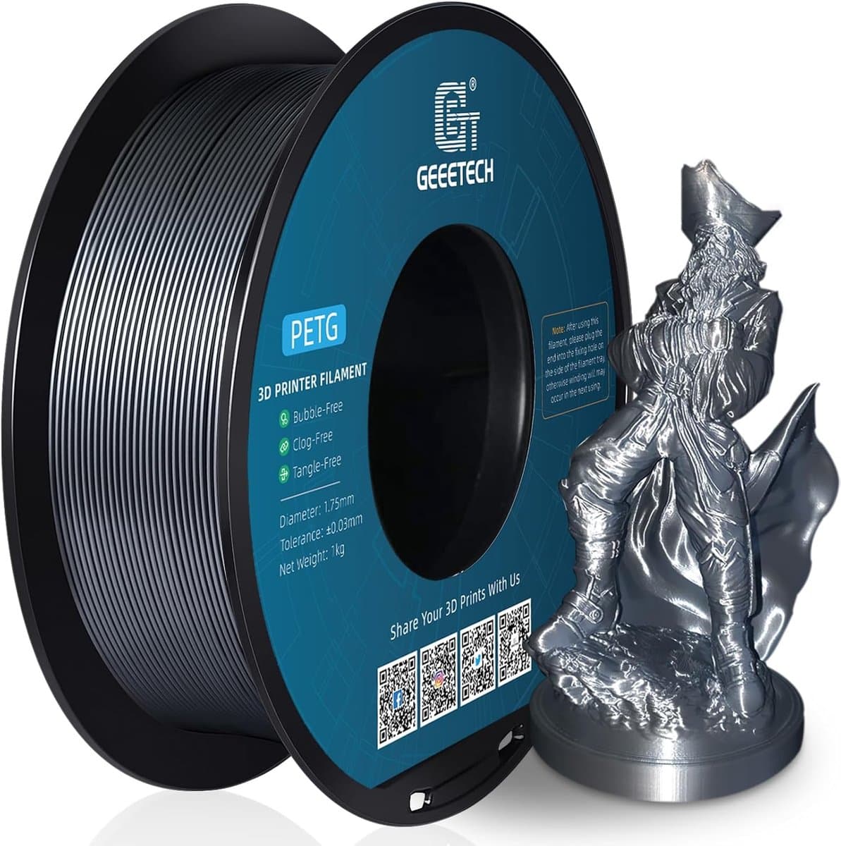 PETG Zilver Filament 1.75mm 1KG – Morgen in Huis, Snelle Levering – Sterk, Duurzaam & Glanzende Metallic Afwerking