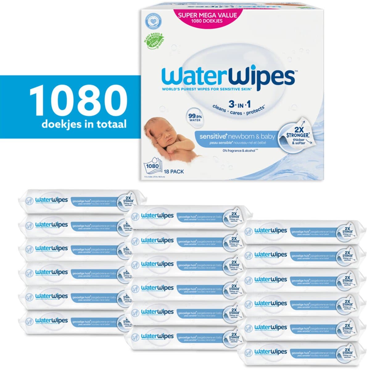 WaterWipes Billendoekjes Bio - 18 x 60 stuks - 1080 Doekjes