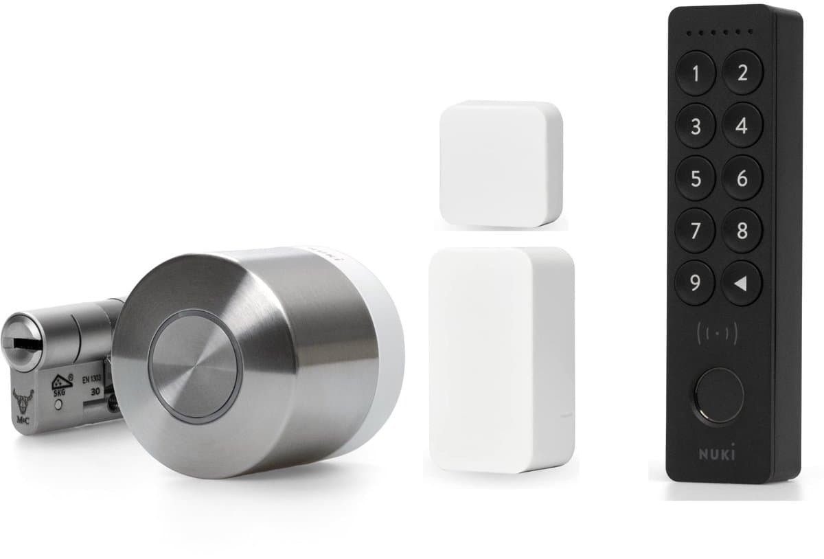 Nuki Smart Lock Ultra – Incl. Keypad 2 NFC & Door Sensor - Slim Deurslot met Wifi & Matter – Auto Unlock, Nachtmodus & Lock ‘n’ Go – werkt met Google, Alexa & Apple – Incl. SKG Cilinder