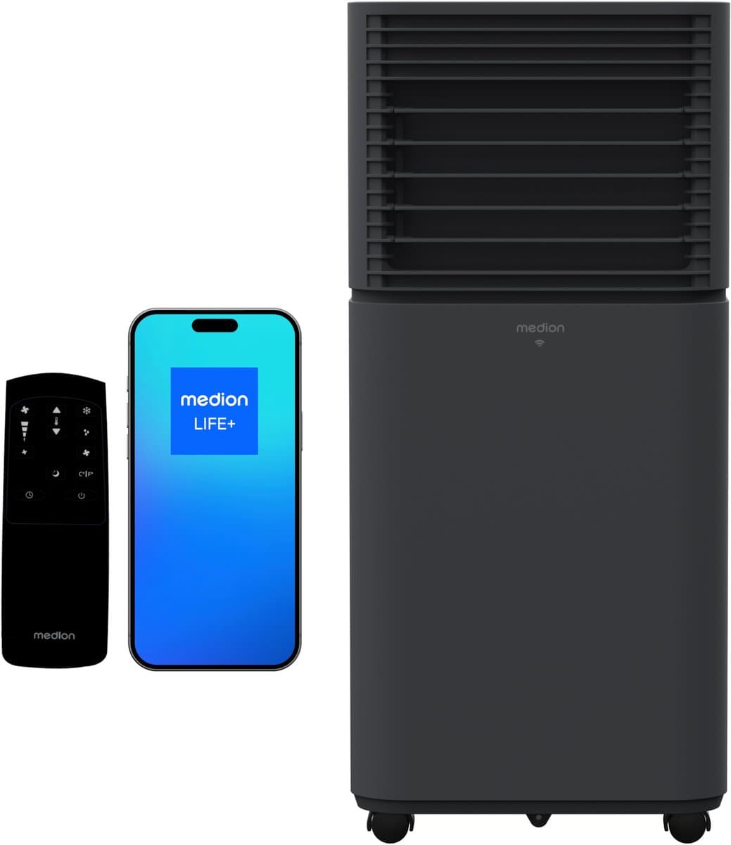 MEDION Smart Mobiele Airco P901 (9000 BTU, 3-in-1, Koelen, Ontvochtigen, Ventileren, tot 32m², incl. Raamafdichtingskit, voor Slaapkamer en Woonkamer, WiFi, App-Functie, Afstandsbediening, MD 37732) d