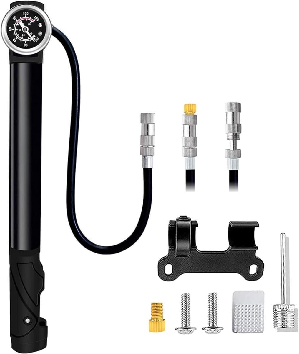 Zyrex®Fietspomp met Drukmeter - Fietspomp Klein - Fietspomp Handmatig - Zwart - 4cm x 4cm x 28cm