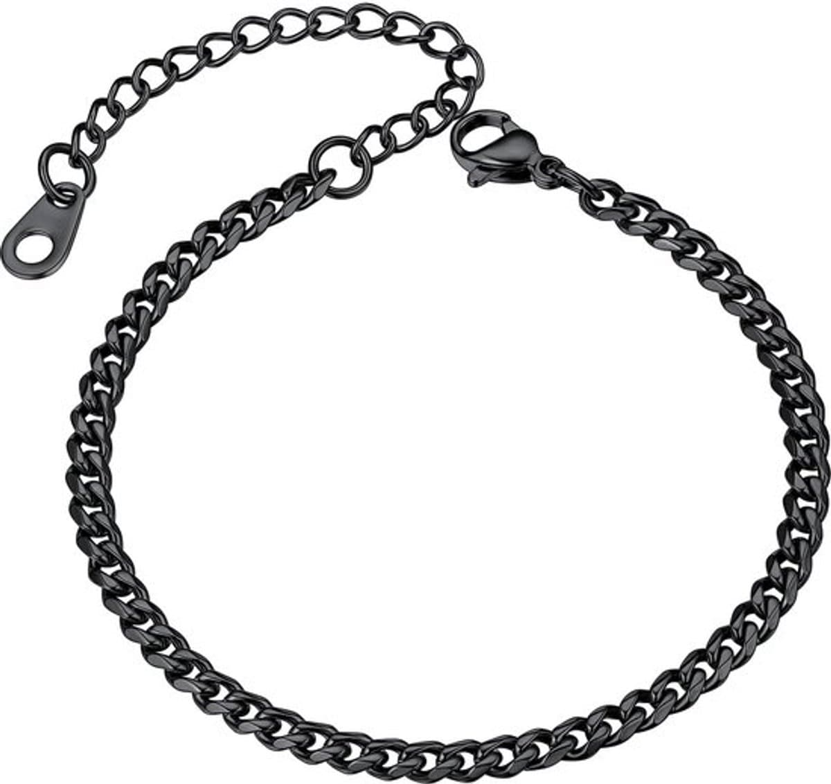 16 cm Dames Stalen Zwarte Cuban Armband Smal 3 mm Breed