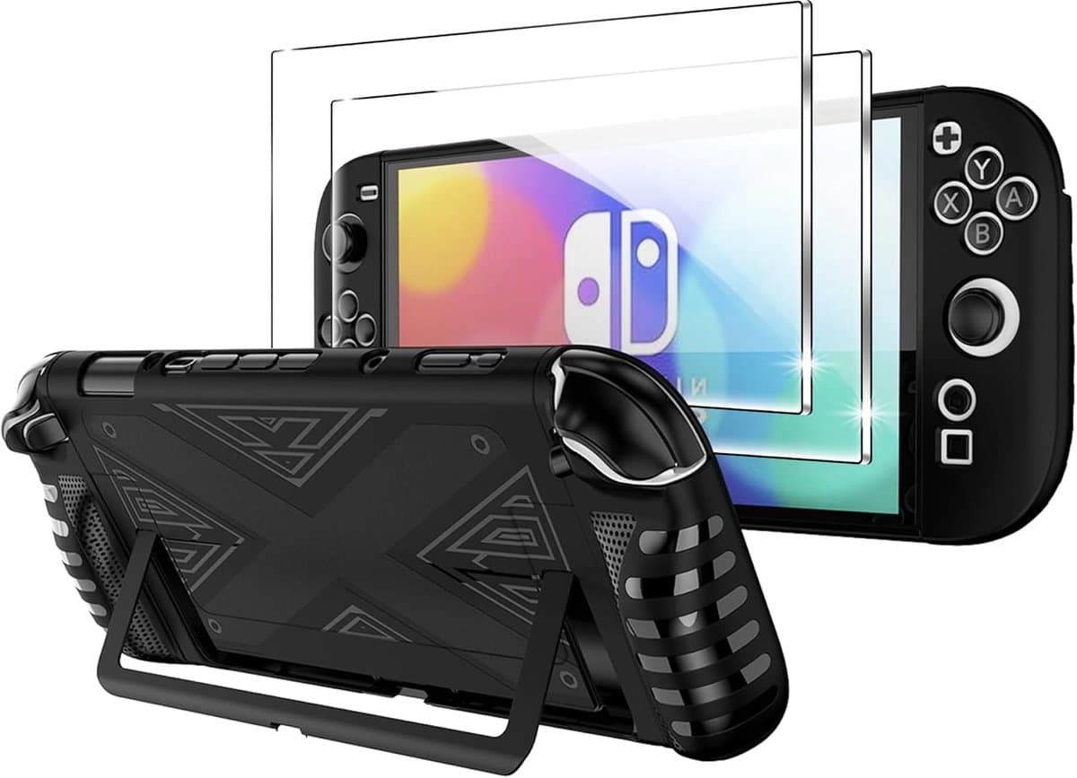 Sander Shop Hoes voor Nintendo Switch 2 met 2 stuks beschermfolie, schokabsorberende en krasbestendige beschermhoes (zwart)
