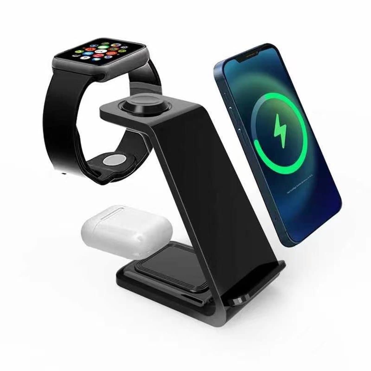 Oplaadstation - 3-In-1 Draadloos Oplaadstation - Voor Iphone Apple Watch En Airpods - 1 Stuk - Zwart