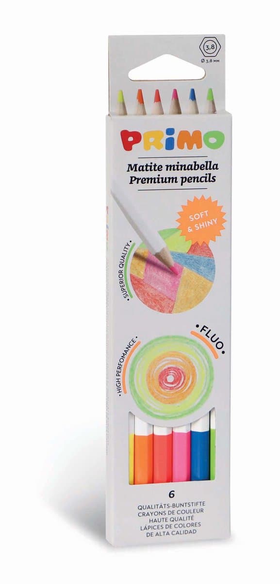 PRIMO - 6 Fluo Minabella Kleurpotloden Fluo ø3.8 in doos