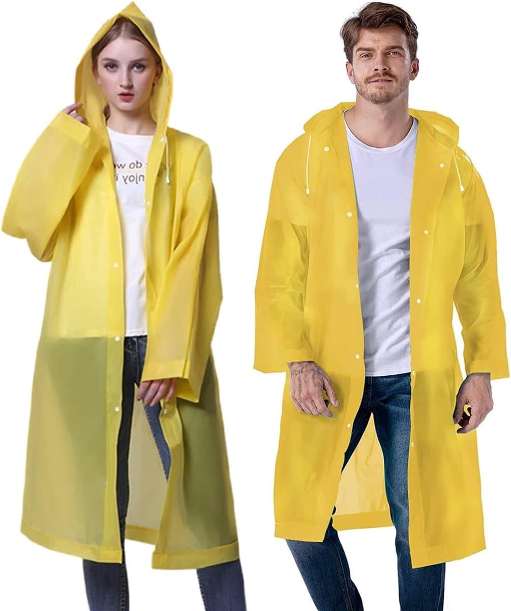 Waterdichte poncho's voor volwassenen, 2-pack herbruikbare regenjassen met capuchon en trekkoord, ideaal voor festivals en outdooractiviteiten