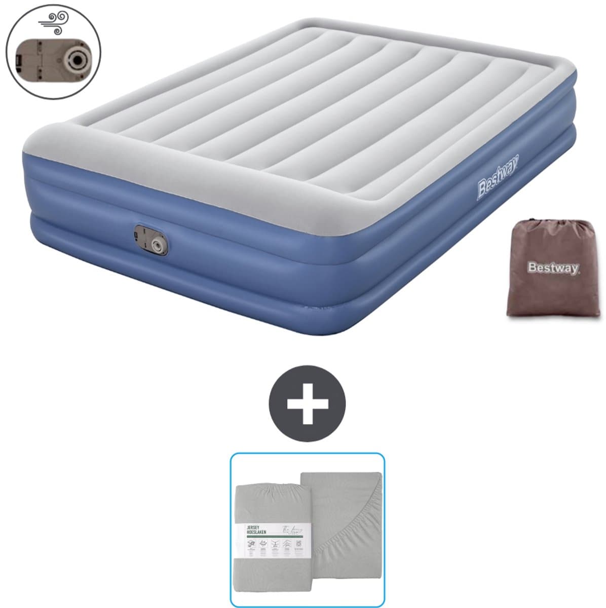 Bestway luchtbed - 2-Persoons - 152 x 203 x 46 cm - Grijs/Blauw - Inclusief pomp en Hoeslaken