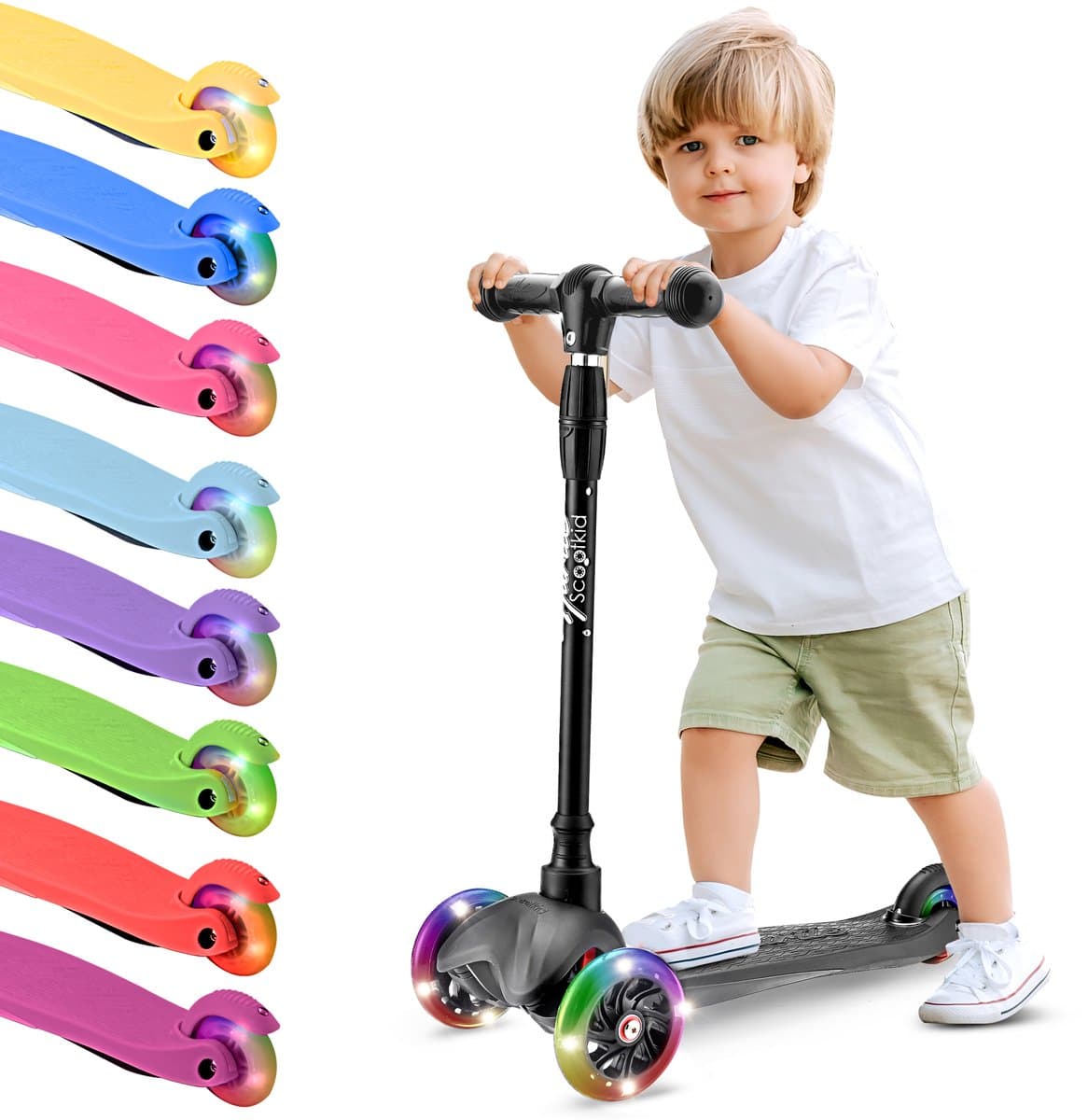 Hurtle Kinderstep - 3 Lichtgevende LED Wielen - Draagbaar - Hoogte verstelbaar - Zwart