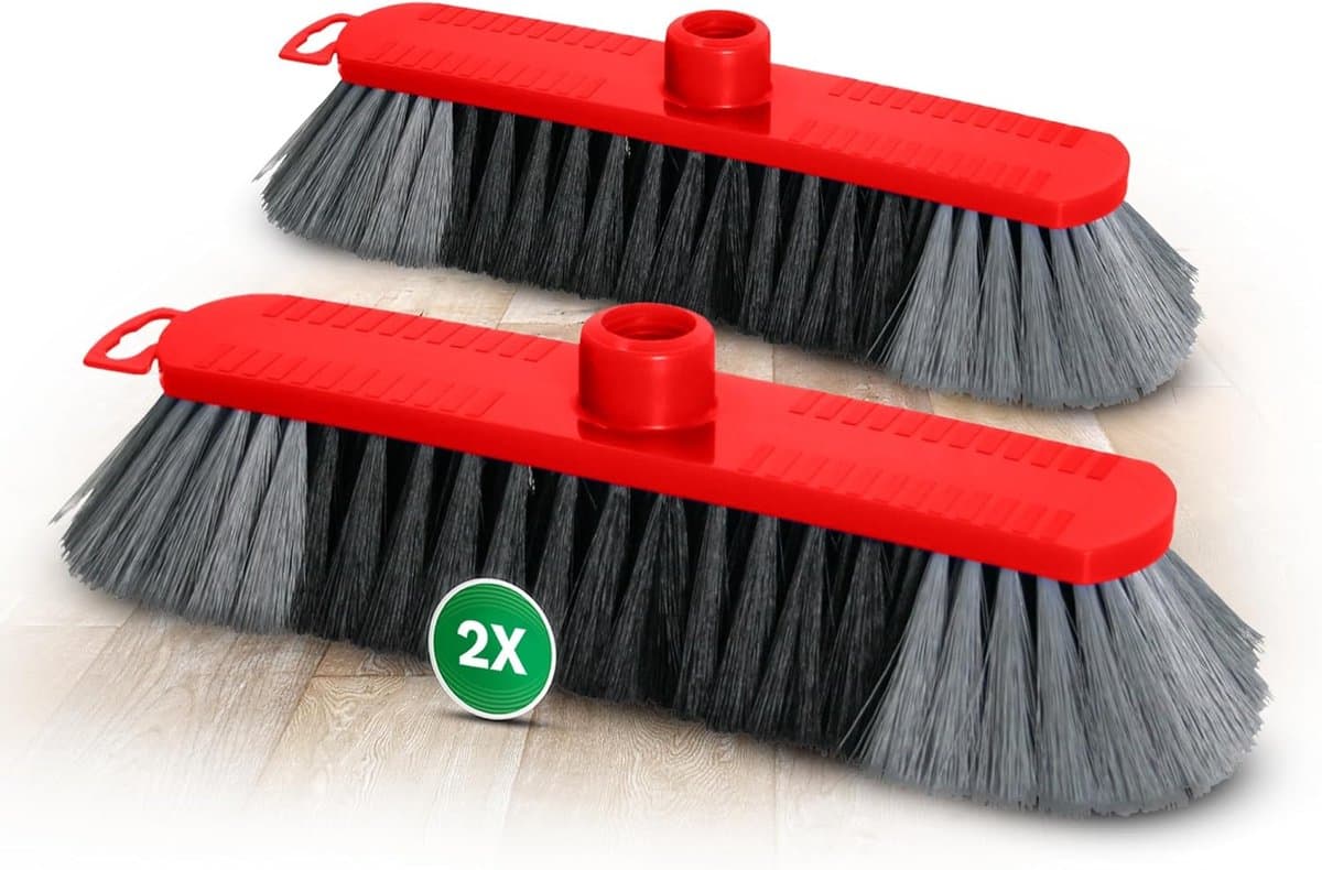 Novaliv set van 2 kamerbezems 30 cm FIJNE SYNTHETISCHE HAREN veegbezem rood halbezem - ZONDER steel ALLEEN bezemkop - halbezem met draad geschikt voor 22mm bezemstelen - spinnenwebbezem kamerbezem Magic Broom