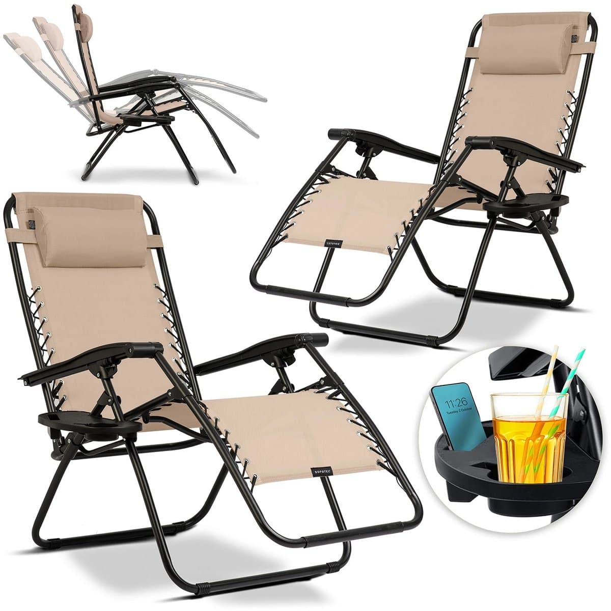 Opvouwbare ligbed met kussen Sofotel ChillWell set van 2 stuks beige