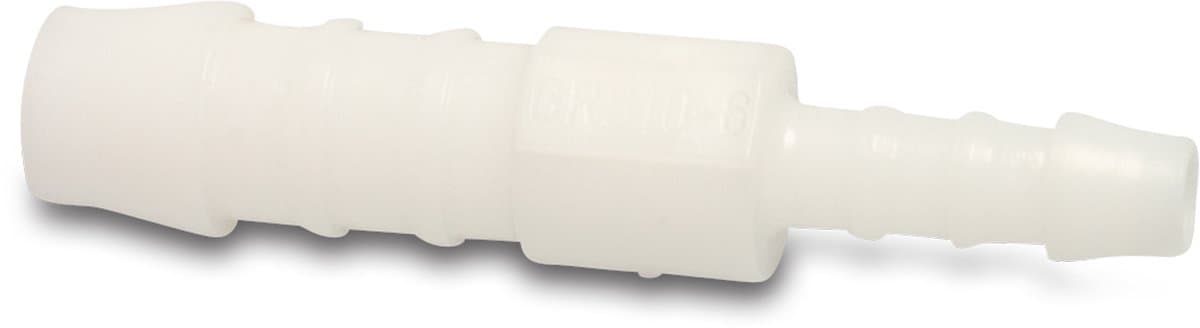 Verbindingspijpje verlopend nylon 8 mm naar 6 mm wit Deltafix