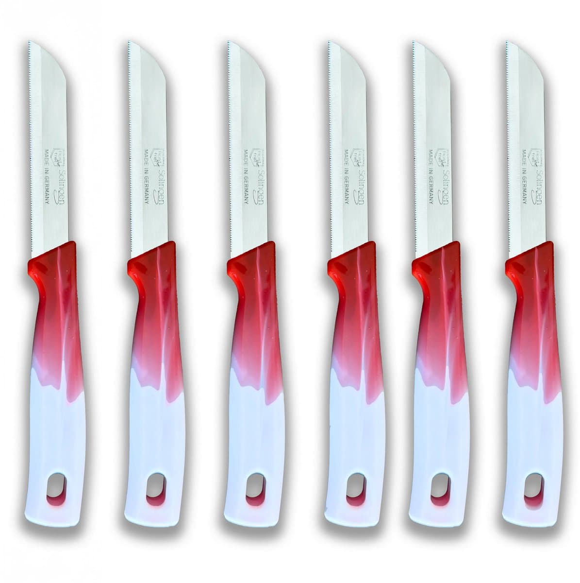 Solingen Kartelmes - Groente- en Tomatenmes met Kartel - RVS - 18,5 cm met "Blade Cover" - Ergonomisch Handvat - Rood - 6 stuks