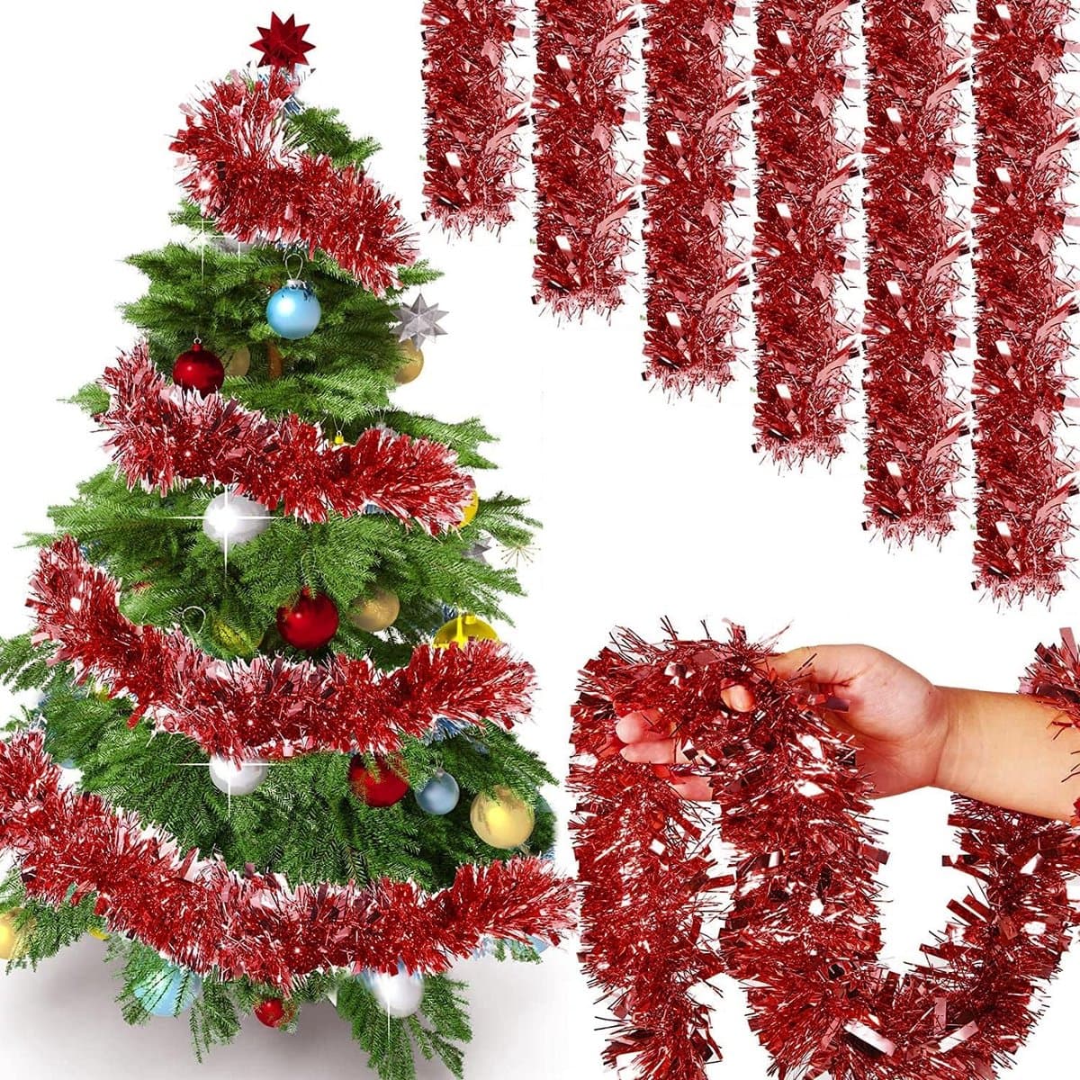 Slinger, 6 stuks lamettaslinger, Kerstmis, voor kerstdecoratie, kerstfeest, bruiloft, verjaardagsfeest