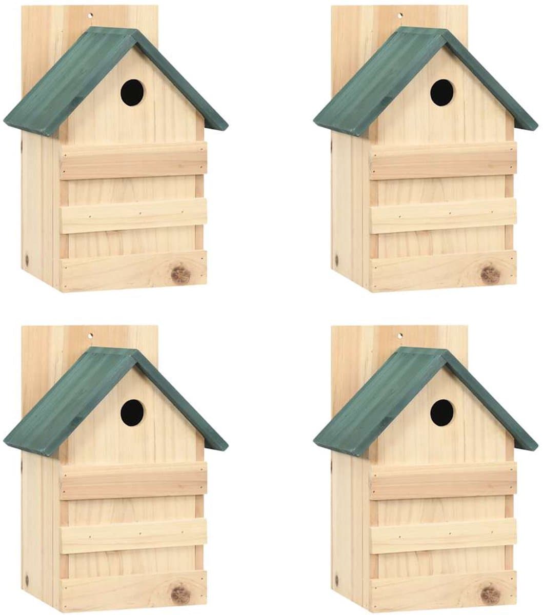 VidaXL vogelhuisjes set van 4 - vurenhout, 23 x 19 x 33 cm