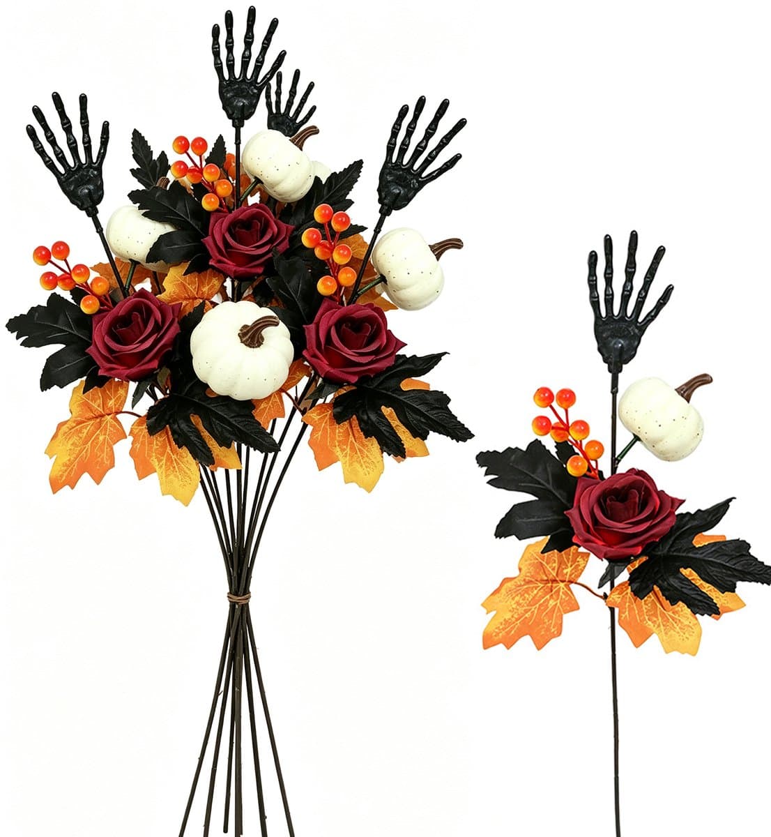 Kunstbloemen - Boeket - 46 cm - 6 Stuks - Halloween Decoratie - Kunstplanten - Kunsttakken - Nepbloemen - Nepplanten - Boeketten - Pompoen Esdoornblad Roos Bessen Stengels - Halloweenversiering Tuin & Feest - Binnen & Buiten - Onderhoudsvrij