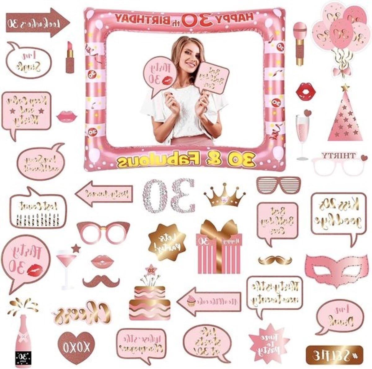 Feestelijke 30e Verjaardag Decoratie voor Jongens en Meisjes met Opblaasbare Fotolijst en 40 Foto Props voor een Onvergetelijke Fotobooth Ervaring