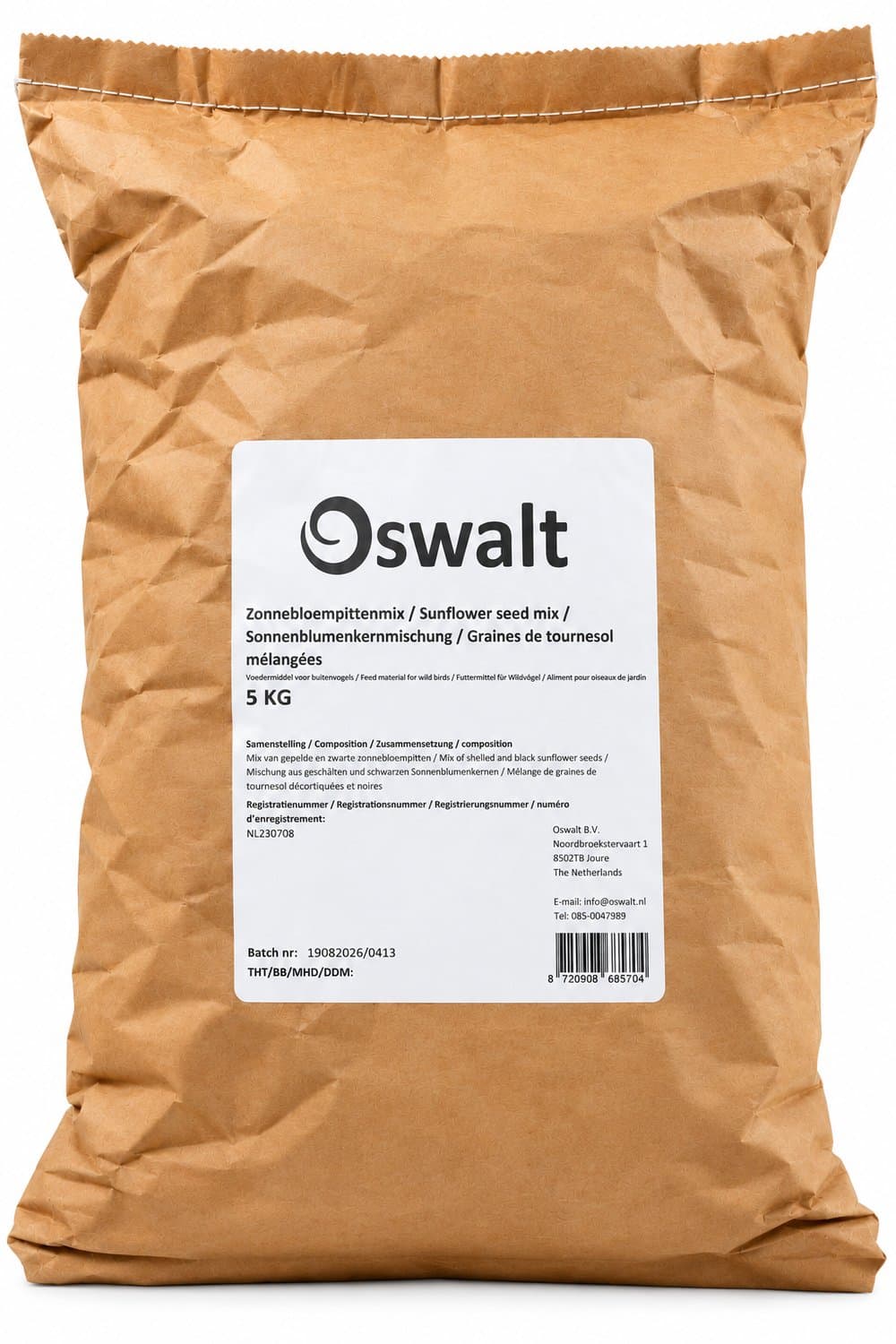 Oswalt - Zonnebloempitten Mix - Gepelde zonnebloempitten en Zwarte zonnebloempitten - 5KG - Buitenvogelvoer