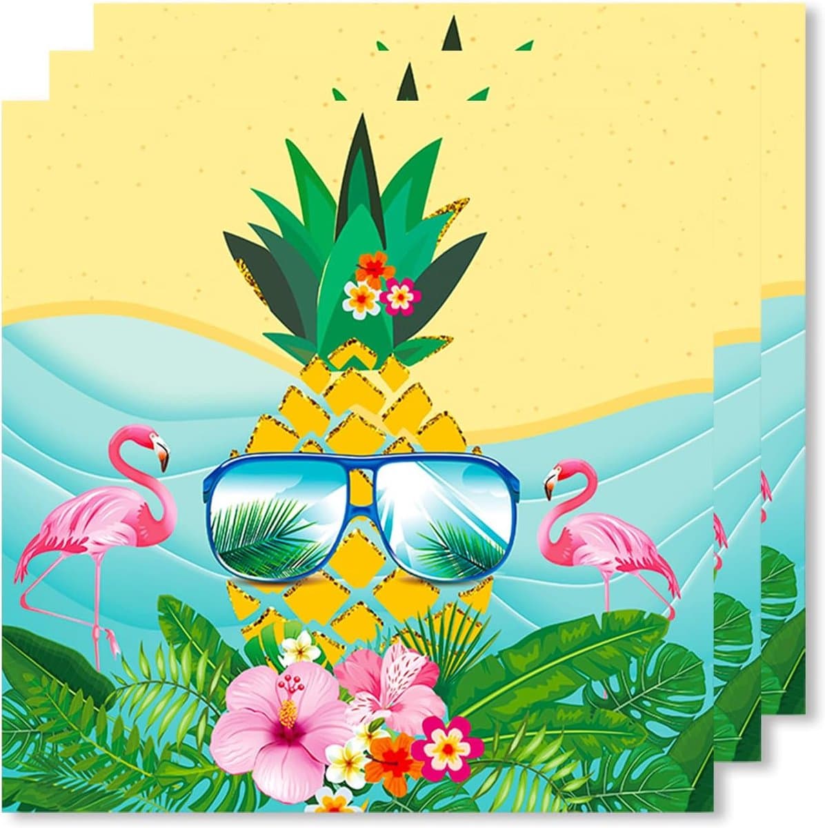 Servetten, 33 x 33 cm tropisch fruit, flamingo, jungle, ananas - Hawaii-feest en zomerse papieren servetten