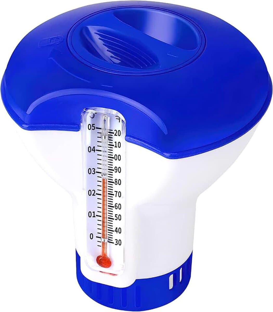 Zwembaddoseerdrijver, instelbare chloorvlotter met thermometer, voor automatische chloor en bromeren van zwembaden (12,7 cm)