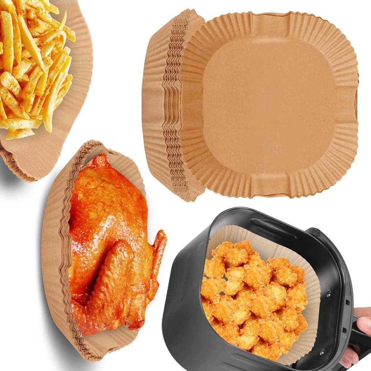 Airfryer Bakpapier 100 Stuks - Wegwerpbakjes Vierkant - 25 cm