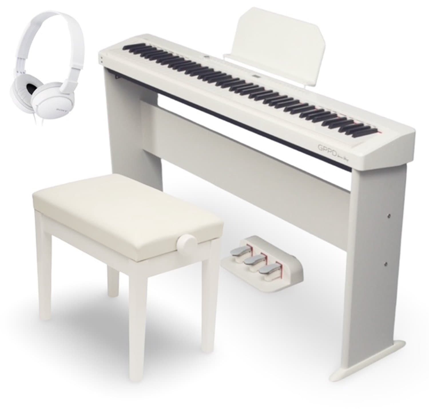 Digitale piano package GPPD Home Stage C8 – Wit met hoofdtelefoon en verstelbare bank