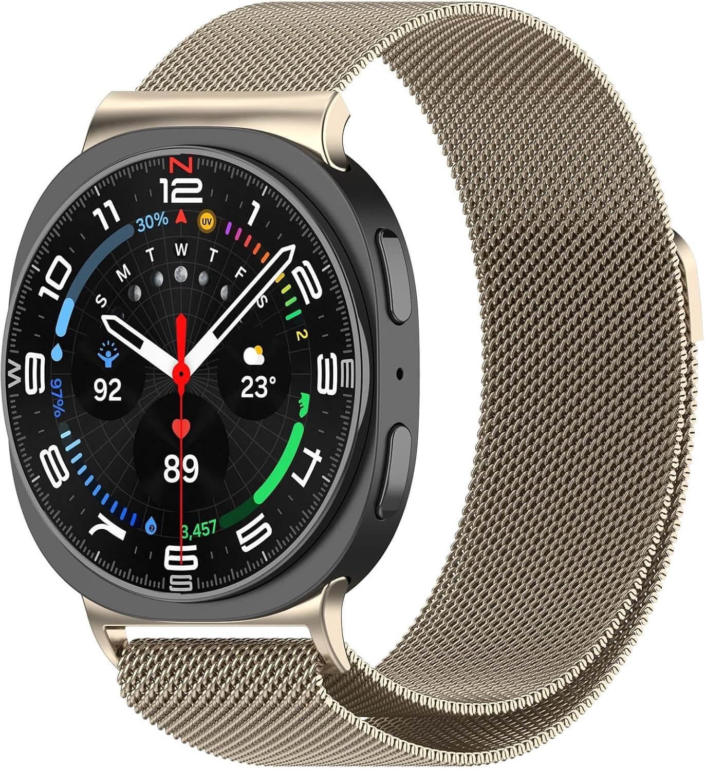 Verstelbare Metaal Band Compatibel met Samsung Galaxy Watch8 40mm/44mm/Classic 46mm, Magnetische Ademende Sportband - Duurzaam & Stijlvol - Sterrenlicht
