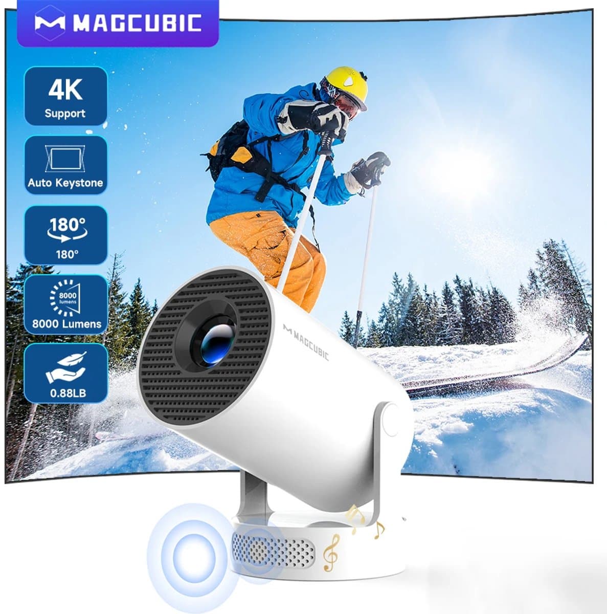Magcubic® HY300pro Beamer Mini Smart Projector –4K Draagbare Beamers-Native Full HD - 290 ANSI Lumen Home Cinema- Laserprojector Thuisbioscoop- Auto Keystone- iOS&Android 14-Google Playstore&Netflix– WiFi 6 & Bluetooth 5.4