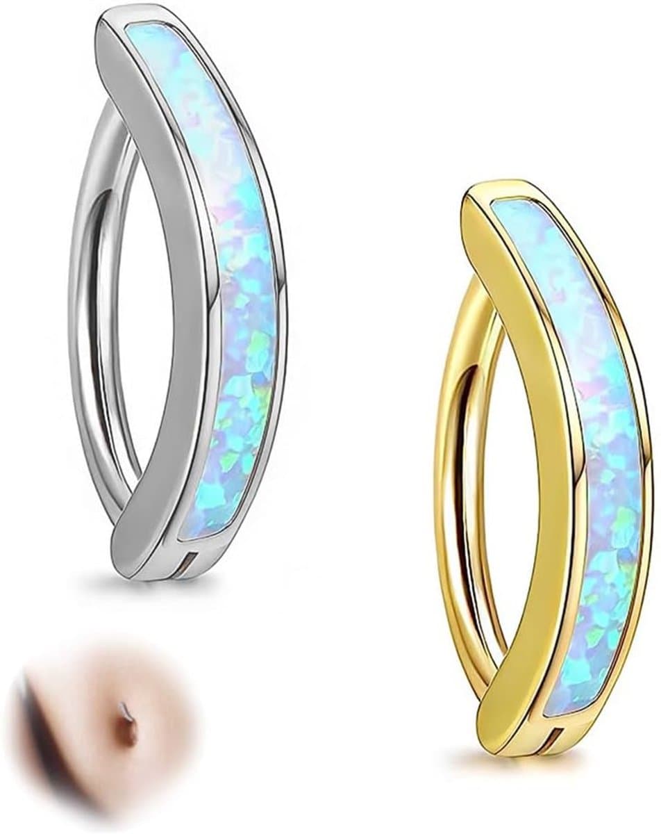 Navelpiercing van chirurgisch staal voor vrouwen, hangende goud- en zilver, schattige CZ opaal, hart, vlinder, navelpiercing, omgekeerde gebogen navelring, barbie-body-piercing, sieraad,