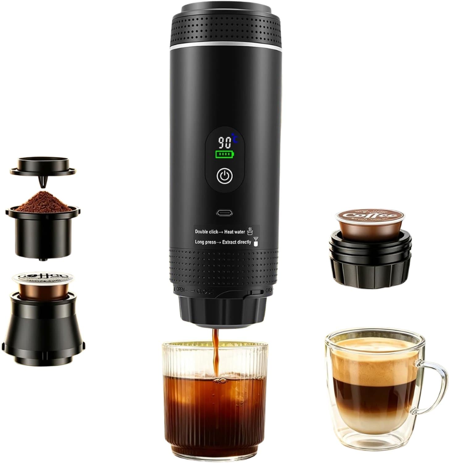 ZRNS® Koffiecupmachine 3-in-1 - Draagbare Espressomachine - Voor Capsules en Gemalen Koffie