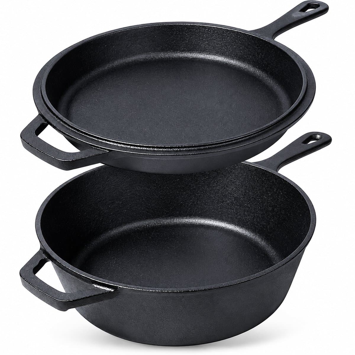DPLUNIQ Pannenset - Stoofpan - Braadpan - Kookpan - Ø24cm - 2 in 1 - Multifunctioneel - 3,5L - Massief - Gietijzer - Zwart