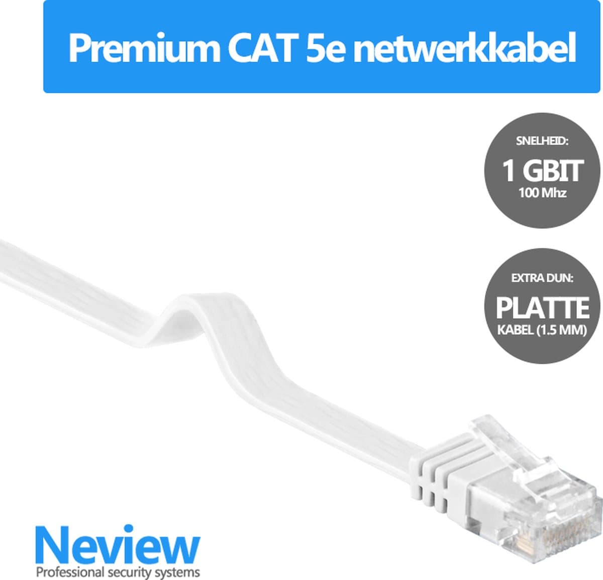 Neview - 1 meter premium platte UTP kabel - CAT 5e - Wit - (netwerkkabel/internetkabel)