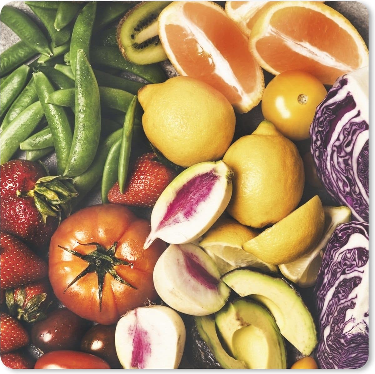 Muismat XXL 60x60 cm - Bureau onderlegger - Bureau mat Fruit - Groente - Kleuren - Bureaumat - Gaming mousepad xl - Bureaulegger groot - Computer deskmat