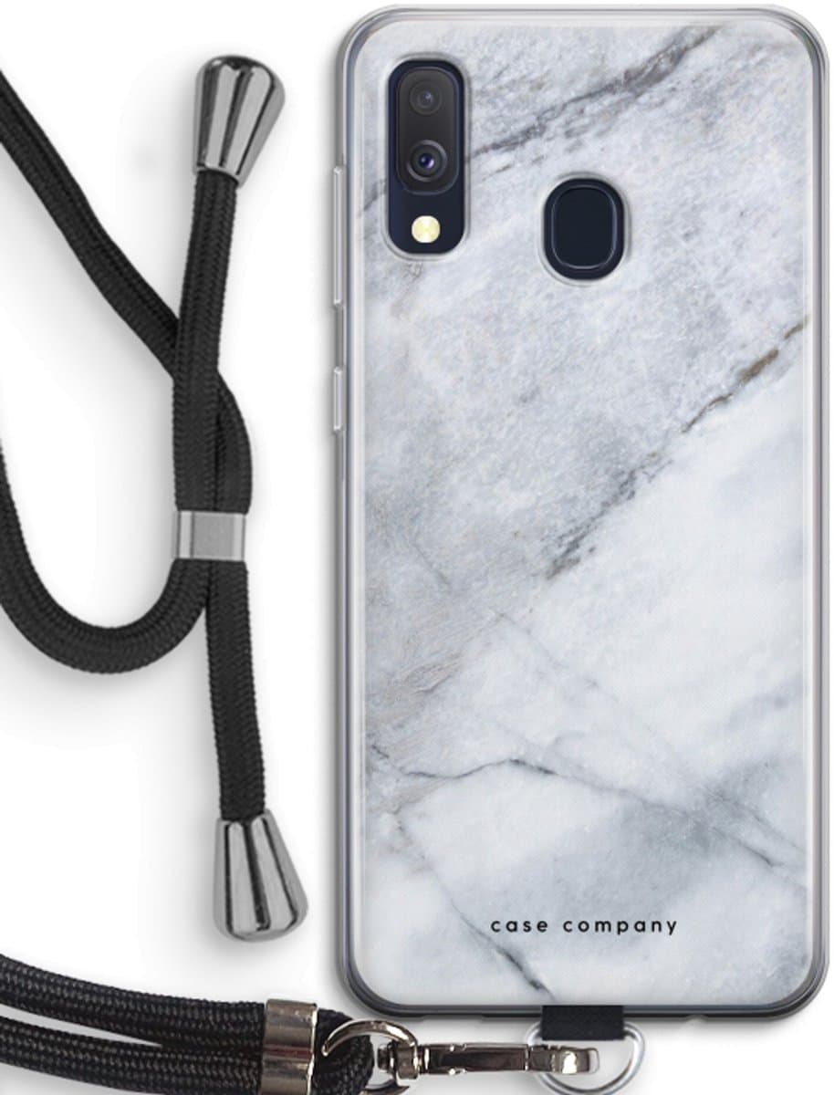 Case Company® - Hoesje met koord geschikt voor Samsung Galaxy A40 hoesje met Koord - Witte marmer - Telefoonhoesje met Zwart Koord - Bescherming aan alle Kanten en Over de Schermrand