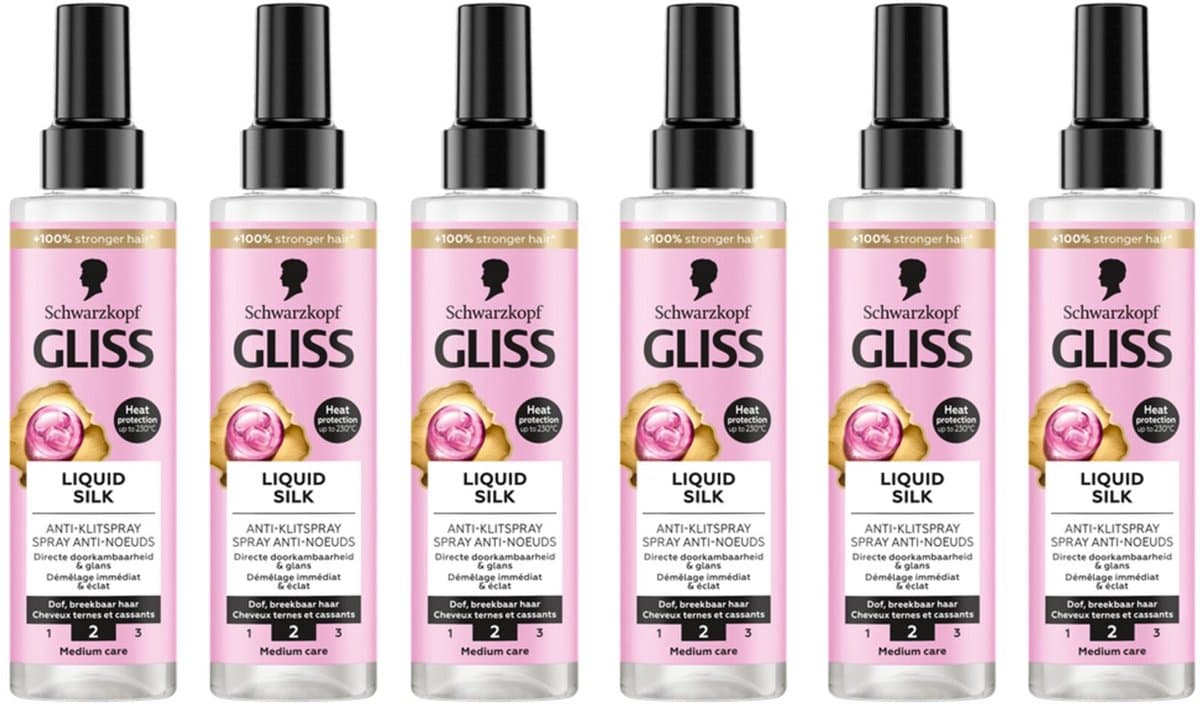 Gliss Kur - Liguid Silk Gloss - Schwarzkopf - Anti Klit Spray - 6x 200 ml - Voordeelpakket - Voordeelbundel - Gliss Kur Pakket - Schwarzkopf Pakket-