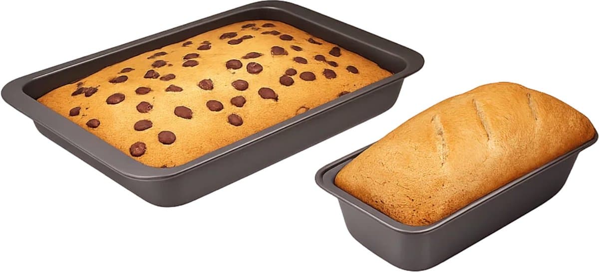 Lomera Bakvorm En Braadslee Set - 2-Delig - Koolstofstaal - Chocolade/Taupe - Non-Stick - Krasvast - Broodbakvorm - Bakvormenset - Taarten Bakken - Broden Bakken - Cakes Bakken - Bakken En Braden - Braadslede Set
