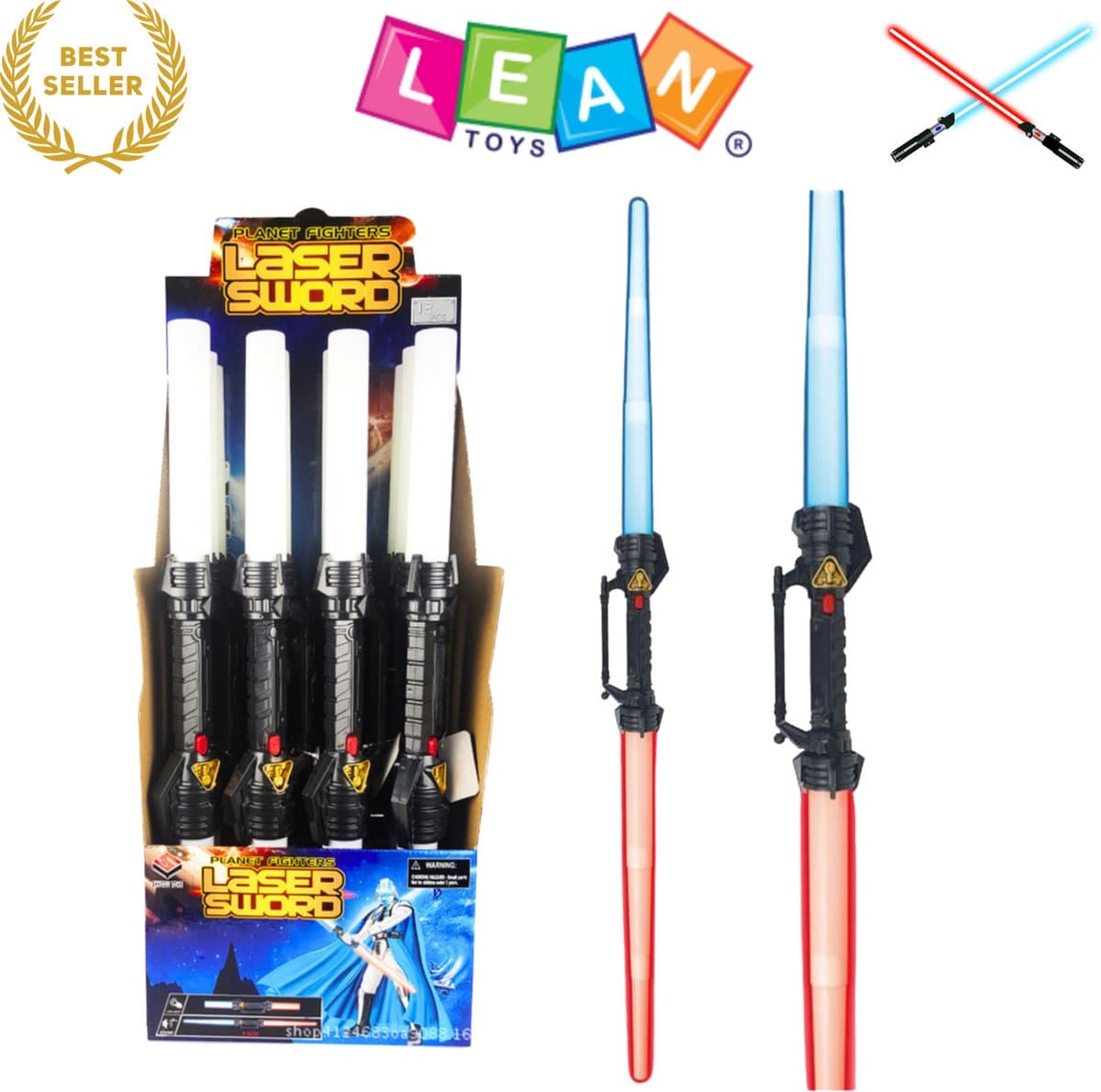 Set Van 2 Stuks Met Batterijen Lean Toys Opvouwbaar Lightsaber 122cm met Licht- en Geluidseffecten - Lightsaber - Uitschuifbaar Laserzwaard voor Kinderen – LED Zwaard Rood of Blauw – Interactief Speelgoed voor Galactische Avonturen – Met Ebook