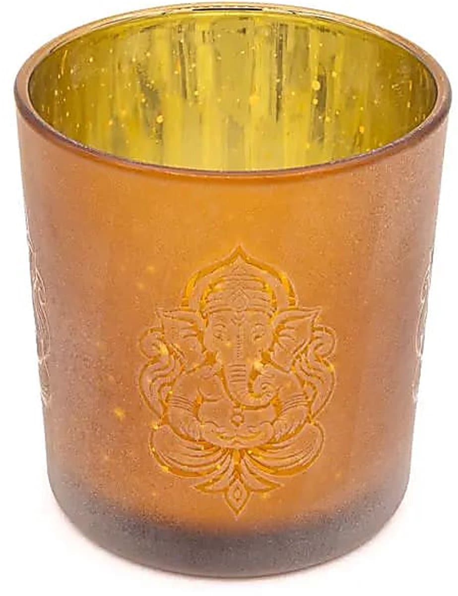 Sfeerlicht matglas/metallic Ganesha - 7,3 x 8 cm