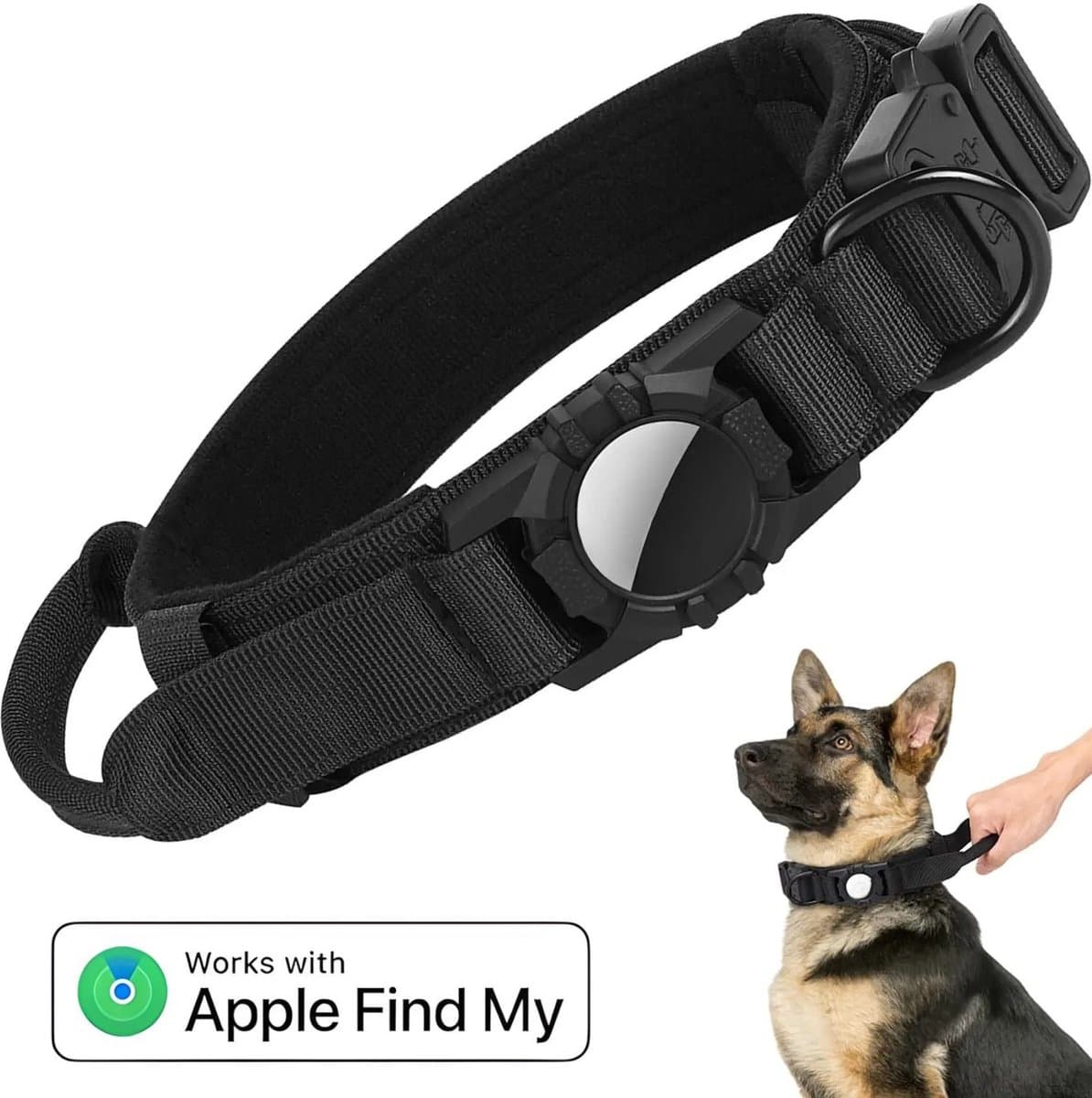 BlueTime - Hondenhalsband inclusief Tag - Hondenriem - Honden Halsband - Hondentuig - Honden Tuigje - Geschikt voor Apple Find My - Maat XL - Zwart