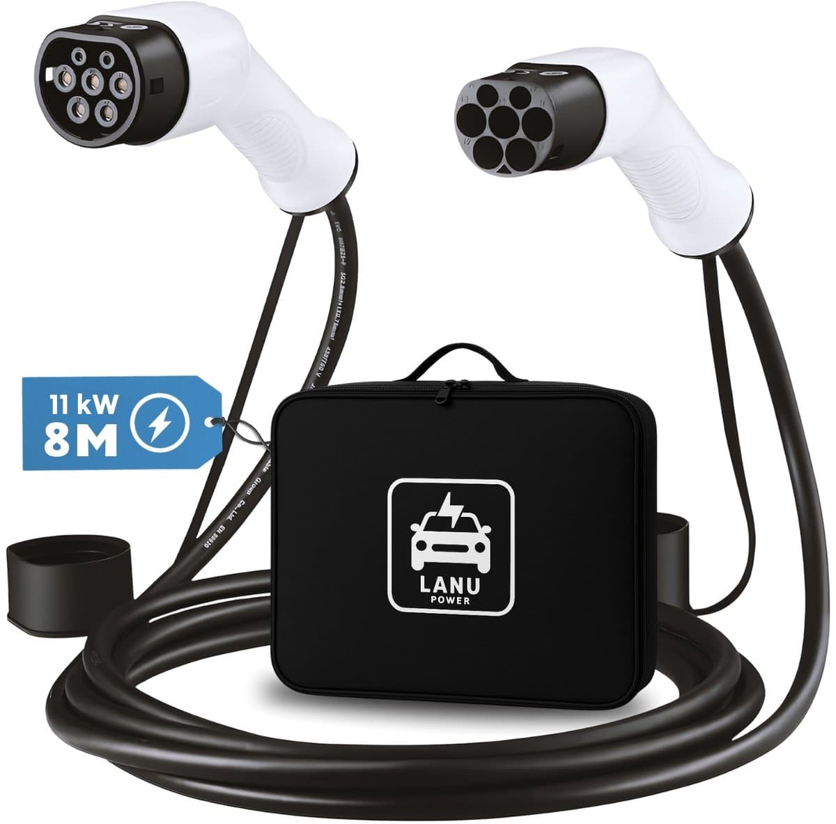 Laadkabel Type 2 – 8 meter - 11kW (16A 3-fase) - IP55 Regenbestendig - Laadkabel auto - 2 Jaar garantie - Incl. draagtas