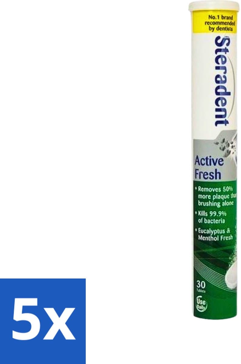 5 x Steradent - Reinigingstabletten - Active Fresh - Voor Kunstgebitten - 30 Tabletten - Kunstgebit Reinigen - Kunstgebit Reinigingstabletten - Kunstgebit Hygiëne - Kunstgebit Reinigen 3 Minuten - Frisse Adem