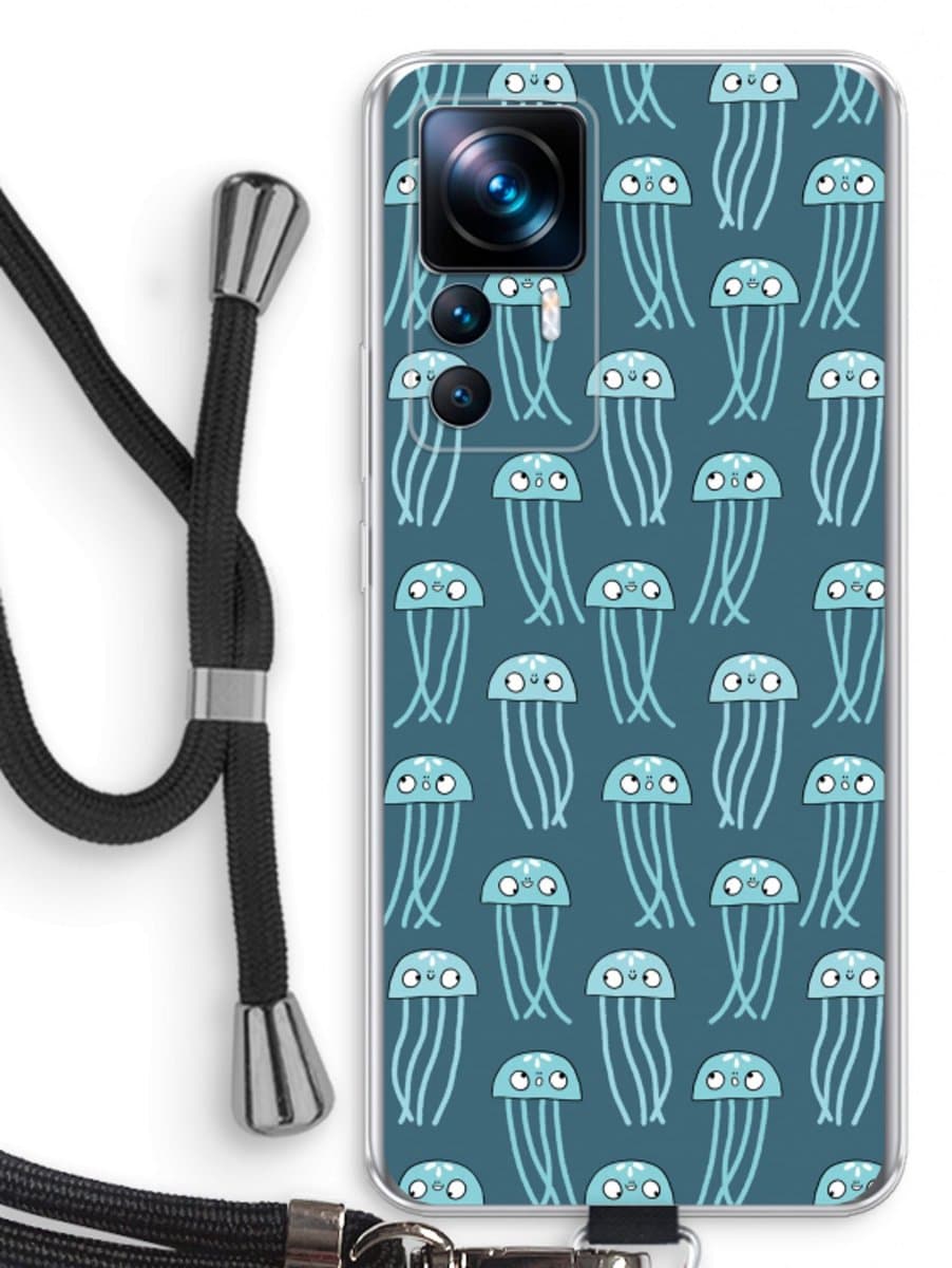 Case Company® - Hoesje met koord geschikt voor Xiaomi 12T hoesje met Koord - Kwallie - Telefoonhoesje met Zwart Koord - Bescherming aan alle Kanten en Over de Schermrand
