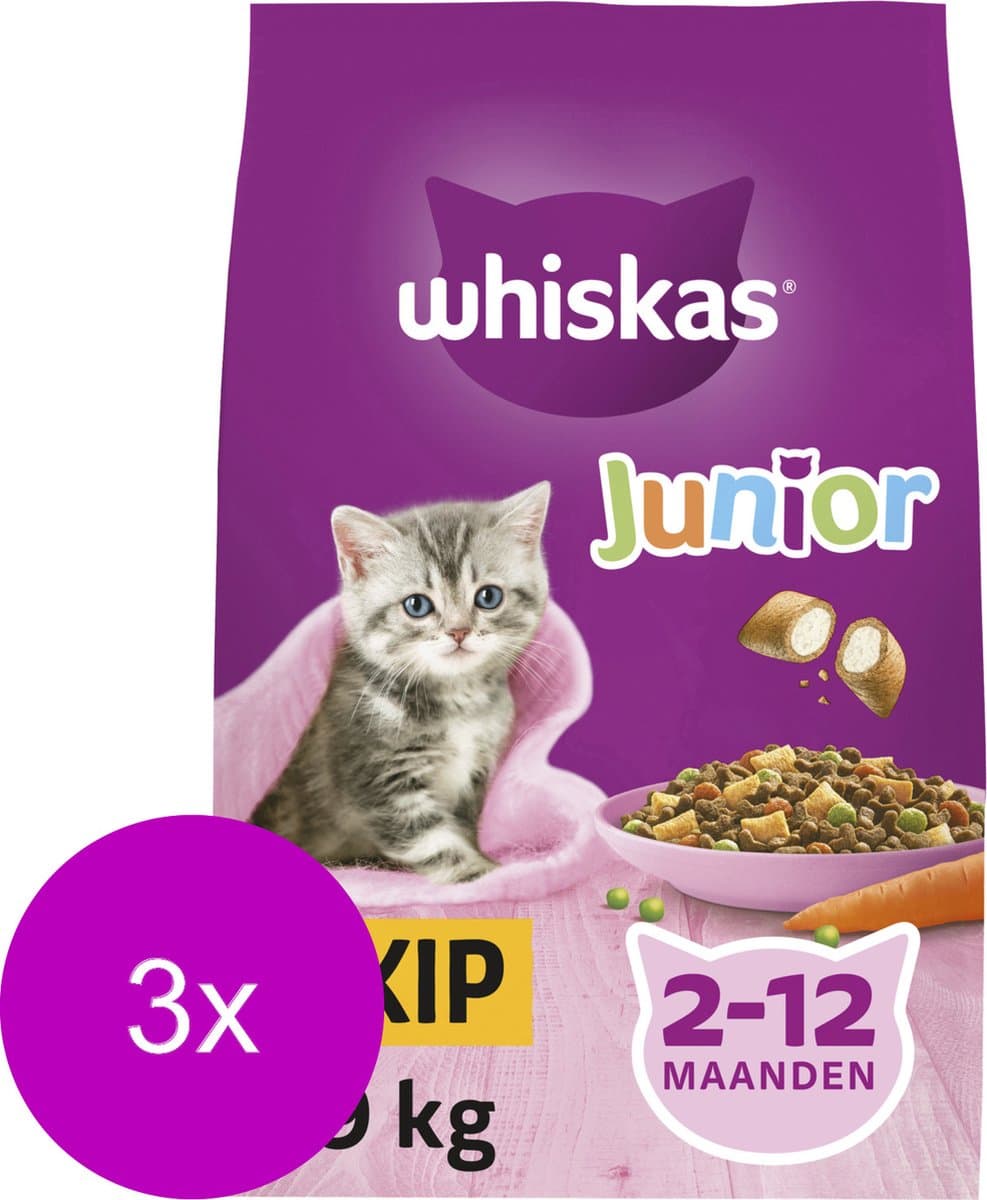 Whiskas Brokjes Junior - Kip - Kattenvoer - 3 x 1.9 kg