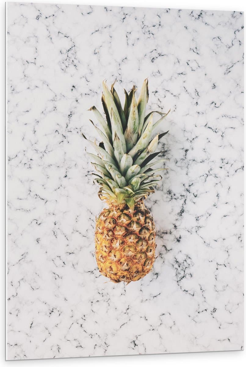 PVC Schuimplaat- Ananas op Marmeren Achtergrond - 80x120 cm Foto op PVC Schuimplaat