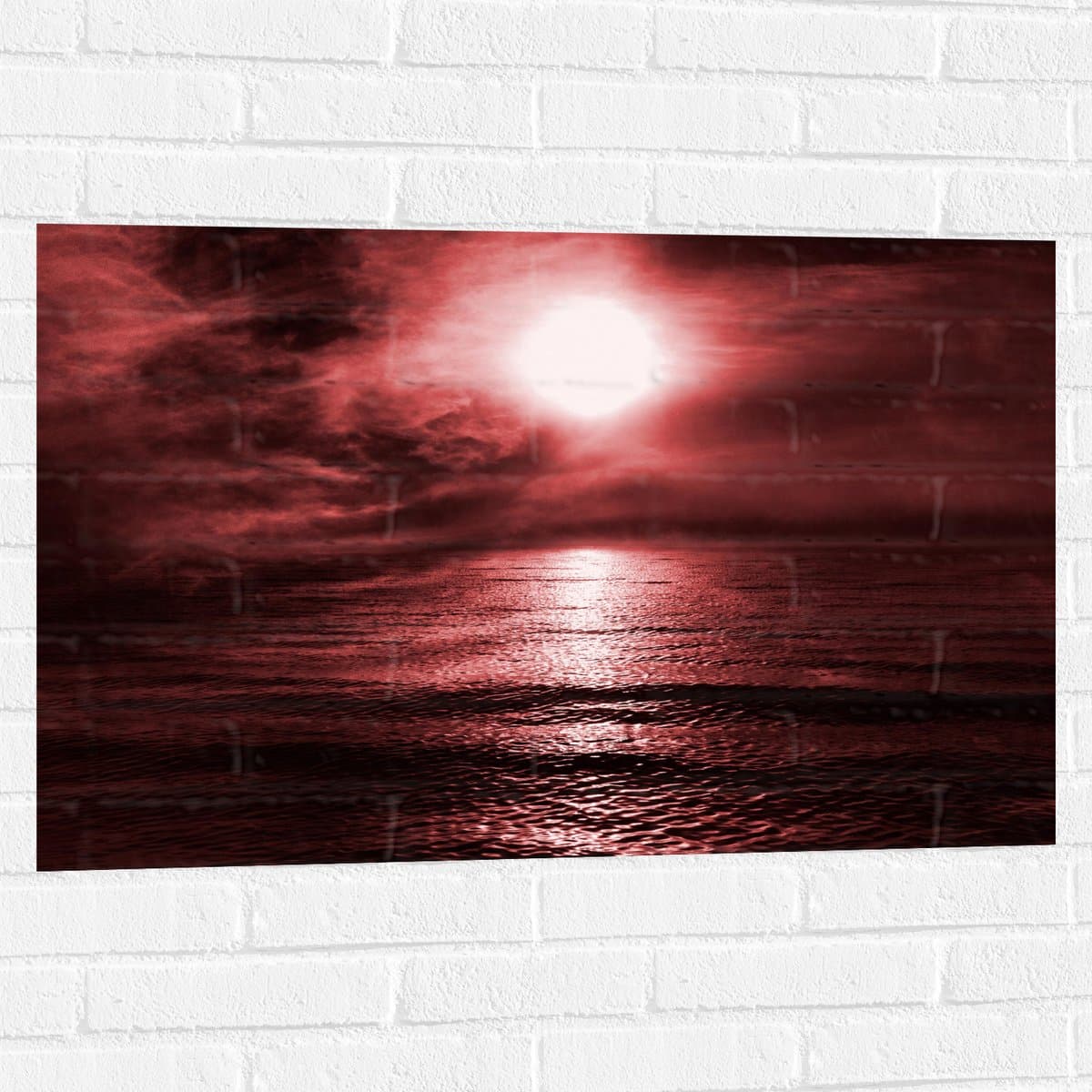 Muursticker - Rode Gloed in de Lucht boven Kalme Zee - 90x60 cm Foto op Muursticker