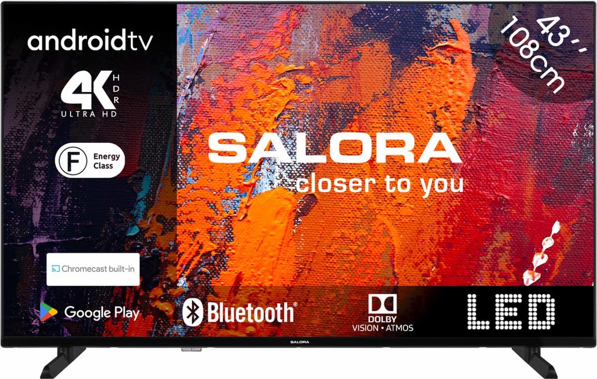 Salora 43UA550 tv 109,2 cm (43") 4K Ultra HD Smart TV Wifi Zwart 250 cd/m²