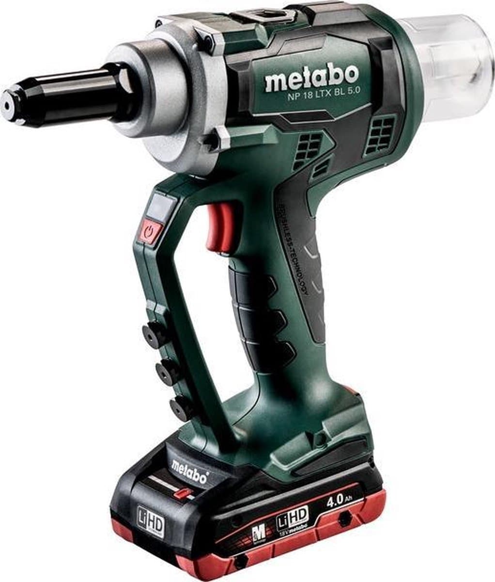 Metabo SET NP 18 LTX BL 5.0 LiHD accu blindnietpistool (2x 4.0Ah accu) in 2 Metaloc - koolborstelloos - 2.4 - 5 mm